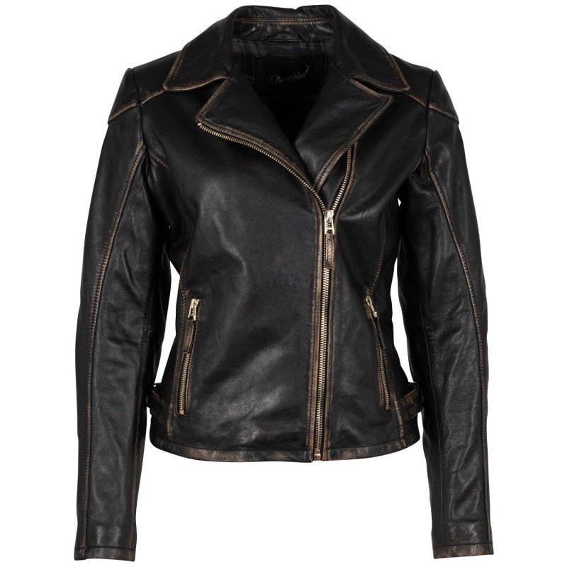 Geaca de Piele Dama Mauritius Negru/Bej MWPerrie – Geci de Piele