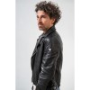 Geaca de piele naturala barbati Mauritius Mavric neagra model biker slim fit