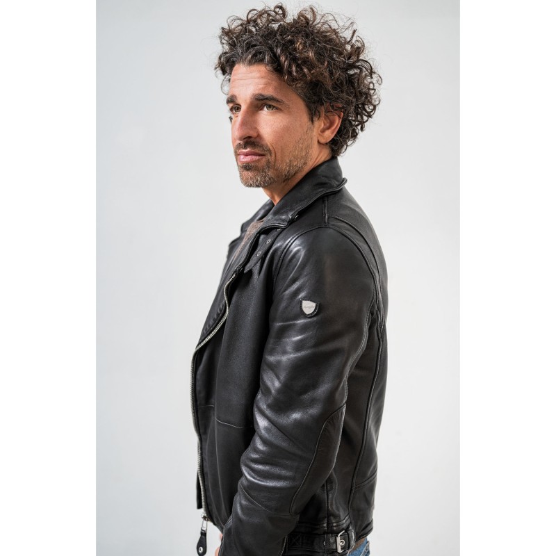 Geaca de piele naturala barbati Mauritius Mavric neagra model biker slim fit