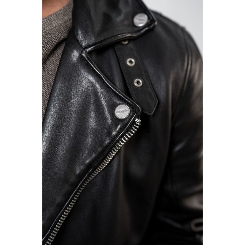 Geaca de piele naturala barbati Mauritius Mavric neagra model biker slim fit