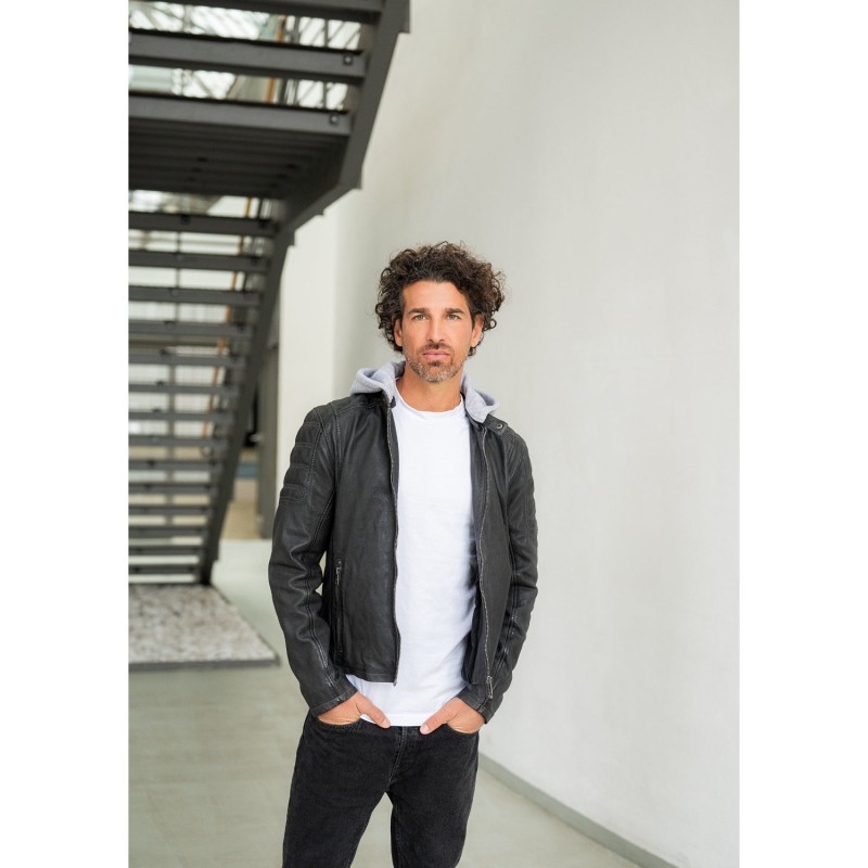 geaca piele naturala barbati mauritius rylo antracit regular fit