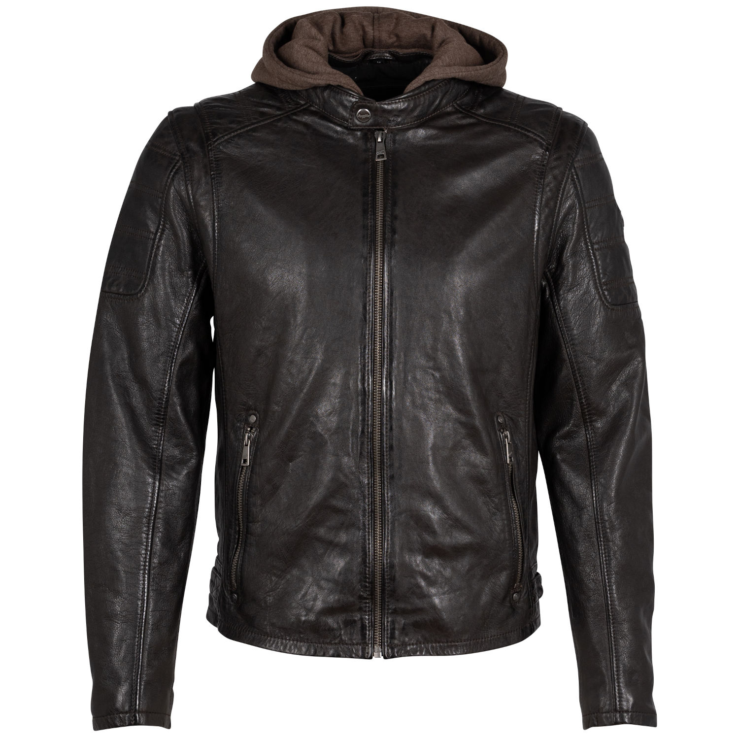 geaca piele naturala barbati mauritius rylo maro inchis regular fit