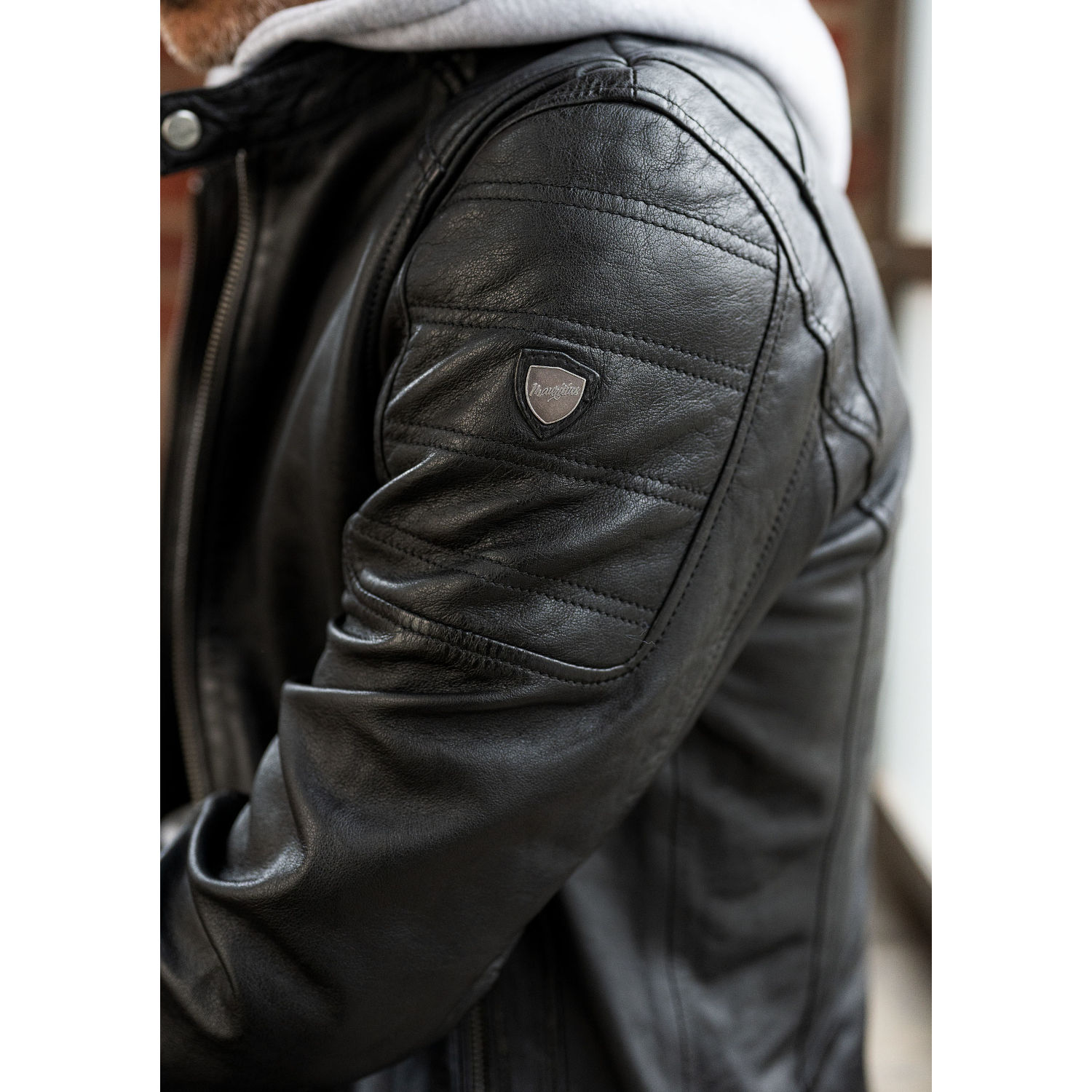 geacă de piele slim fit bărbați Mauritius Rylo geacă de piele bărbați Mauritius Rylo neagră cu glugă detașabilă
