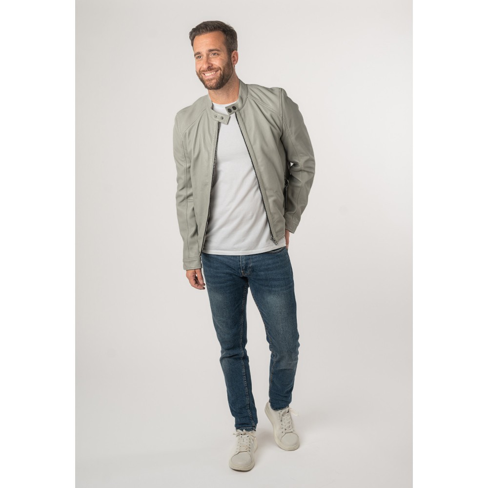 Geaca de Piele Barbati 2.0 by Mauritius Gri Deschis 2MToji - readytowear