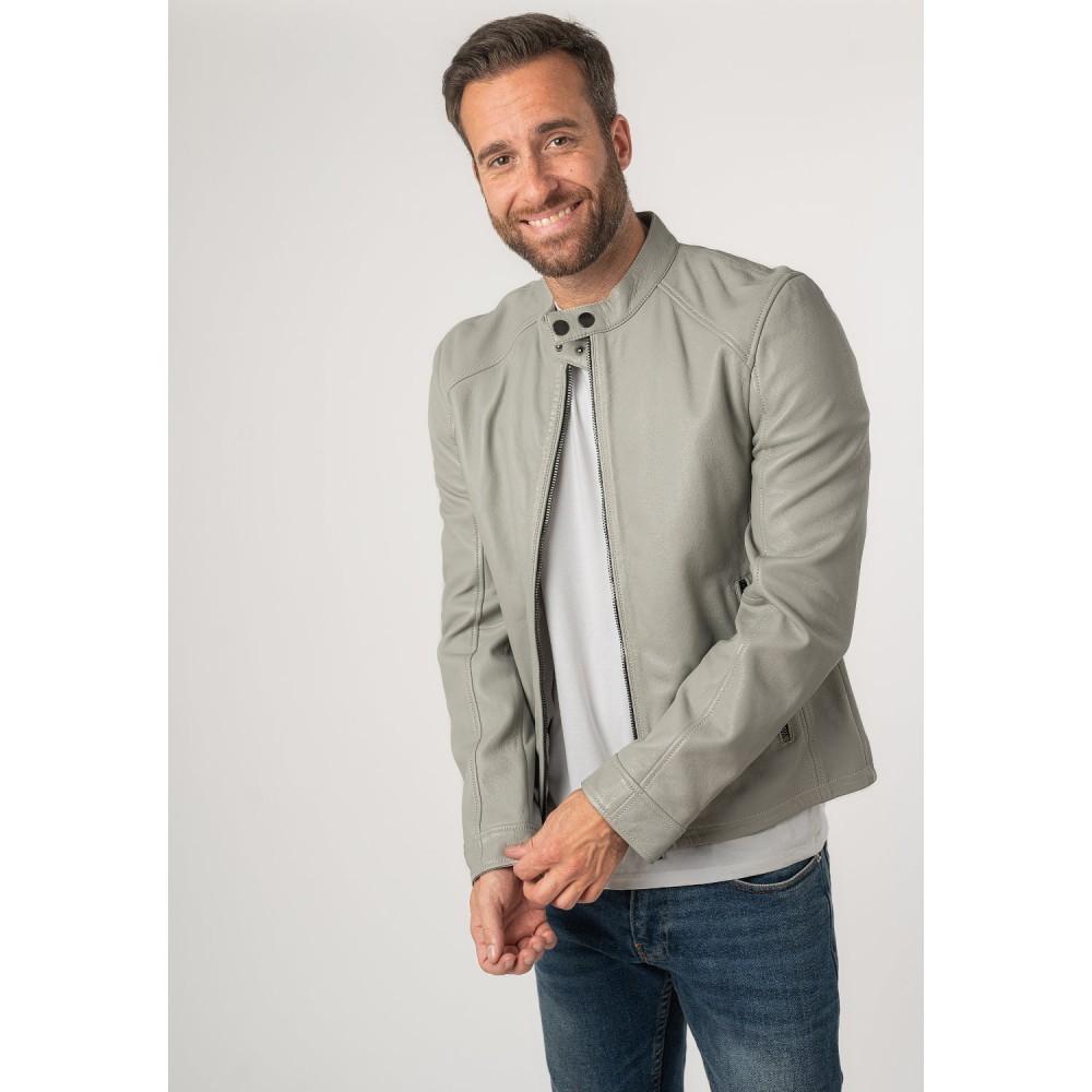 Geaca de Piele Barbati 2.0 by Mauritius Gri Deschis 2MToji - readytowear