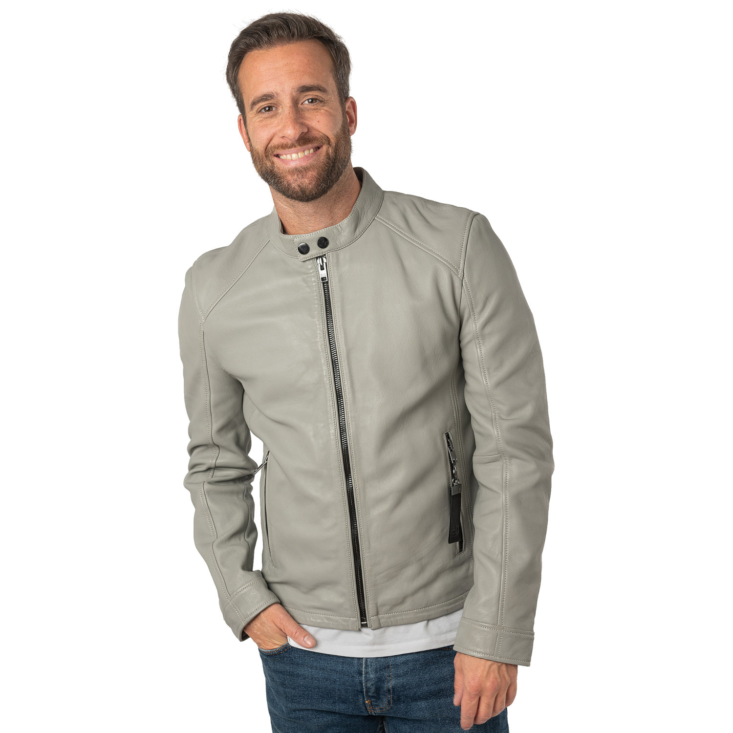 Geaca de Piele Barbati 2.0 by Mauritius Gri Deschis 2MToji – Black Friday