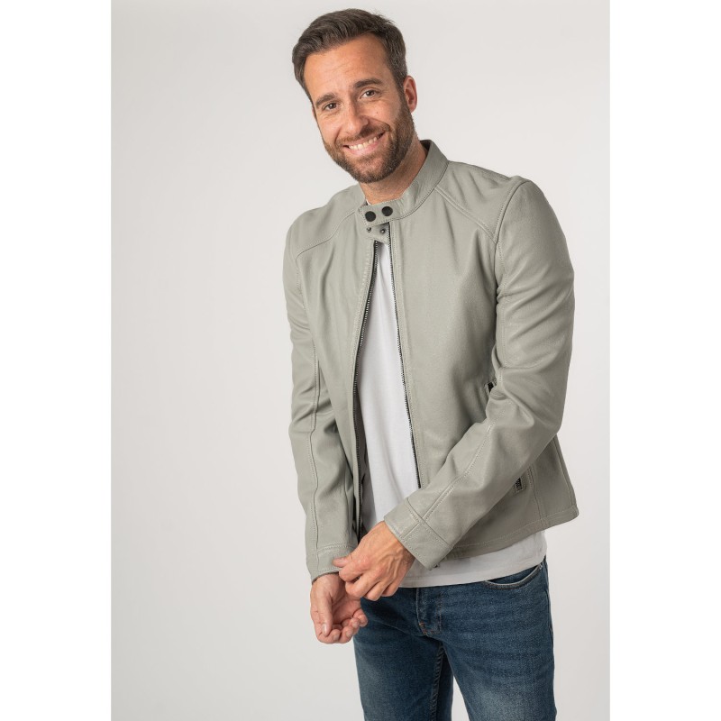 Geaca de Piele Barbati 2.0 by Mauritius Gri Deschis 2MToji – Black Friday