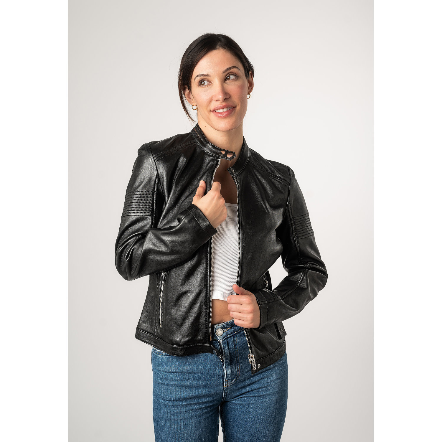 Geacă de piele damă neagră 2.0 by Mauritius 2Wima Slim Fit