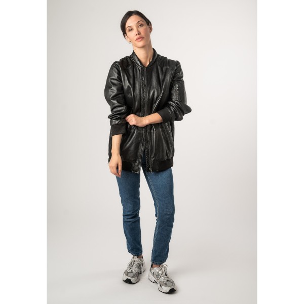 Geacă unisex 2.0 by Mauritius 2WKaira, neagră – geacă unisex din piele, stil bomber — fotografia 5