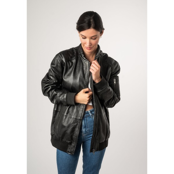 Geacă unisex 2.0 by Mauritius 2WKaira, neagră – geacă unisex din piele, stil bomber — fotografia 6