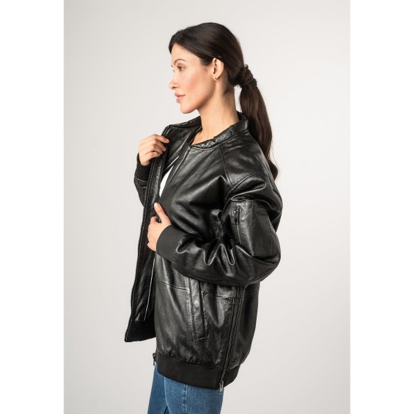 Geacă unisex 2.0 by Mauritius 2WKaira, neagră – geacă unisex din piele, stil bomber — fotografia 7