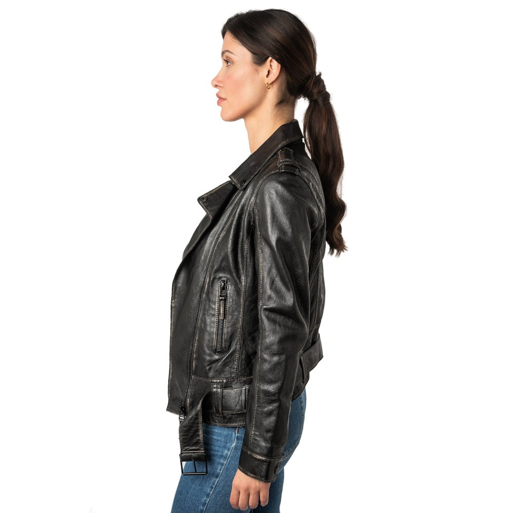 Geaca de Piele Dama 2.0 by Mauritius Negru Vintage 2Wmelin