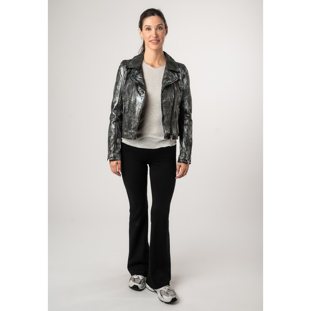 Geaca de Piele Dama 2.0 by Mauritius Negru/Holografic 2Wnishell - readytowear