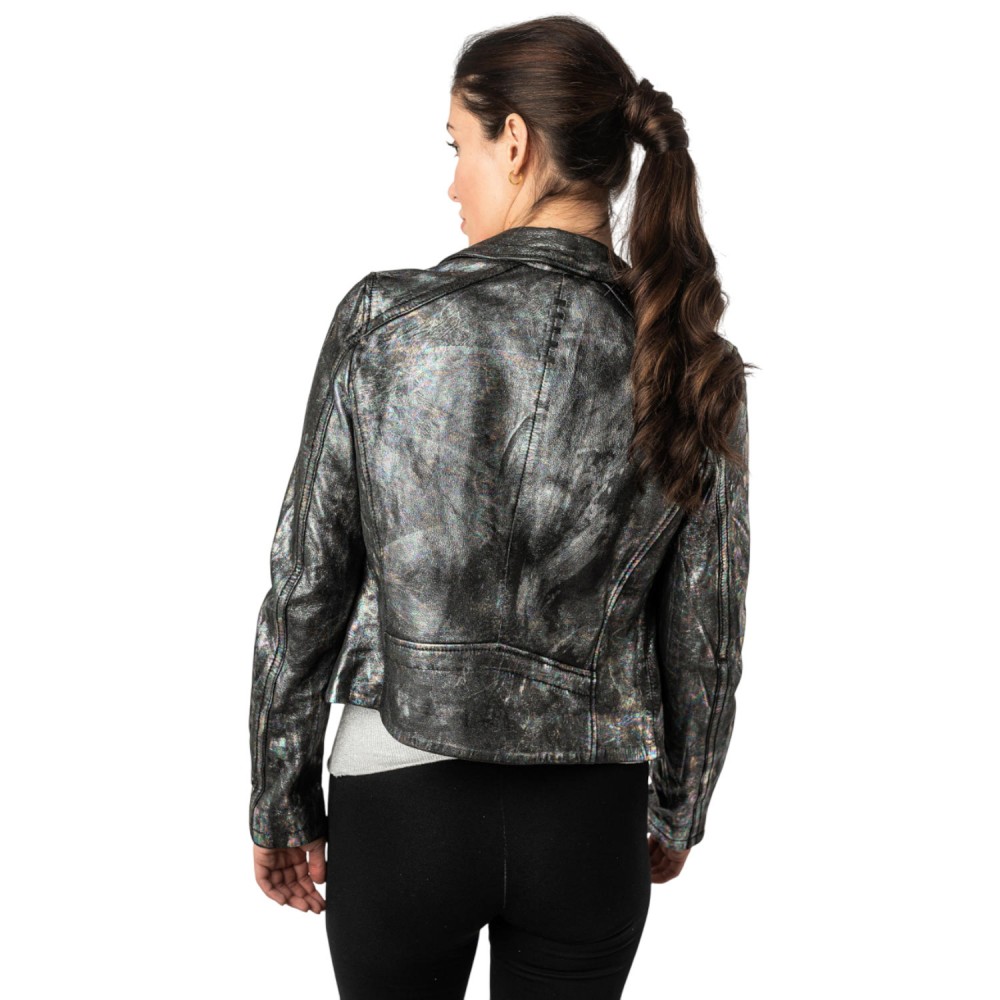 Geaca de Piele Dama 2.0 by Mauritius Negru/Holografic 2Wnishell - readytowear