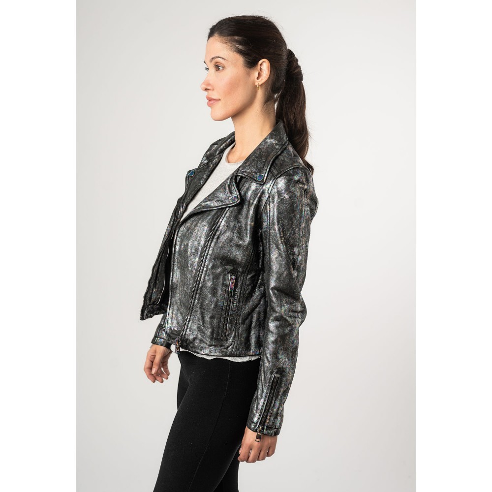 Geaca de Piele Dama 2.0 by Mauritius Negru/Holografic 2Wnishell - readytowear