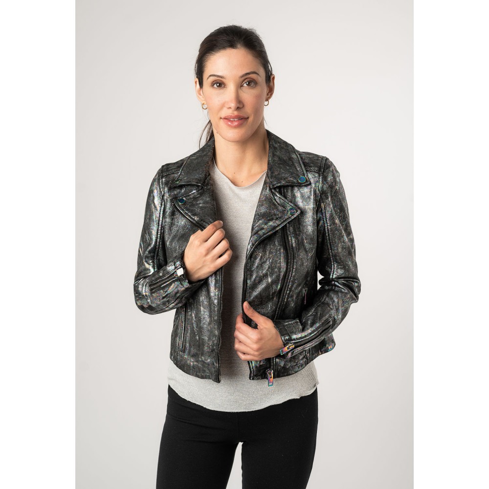 Geaca de Piele Dama 2.0 by Mauritius Negru/Holografic 2Wnishell - readytowear