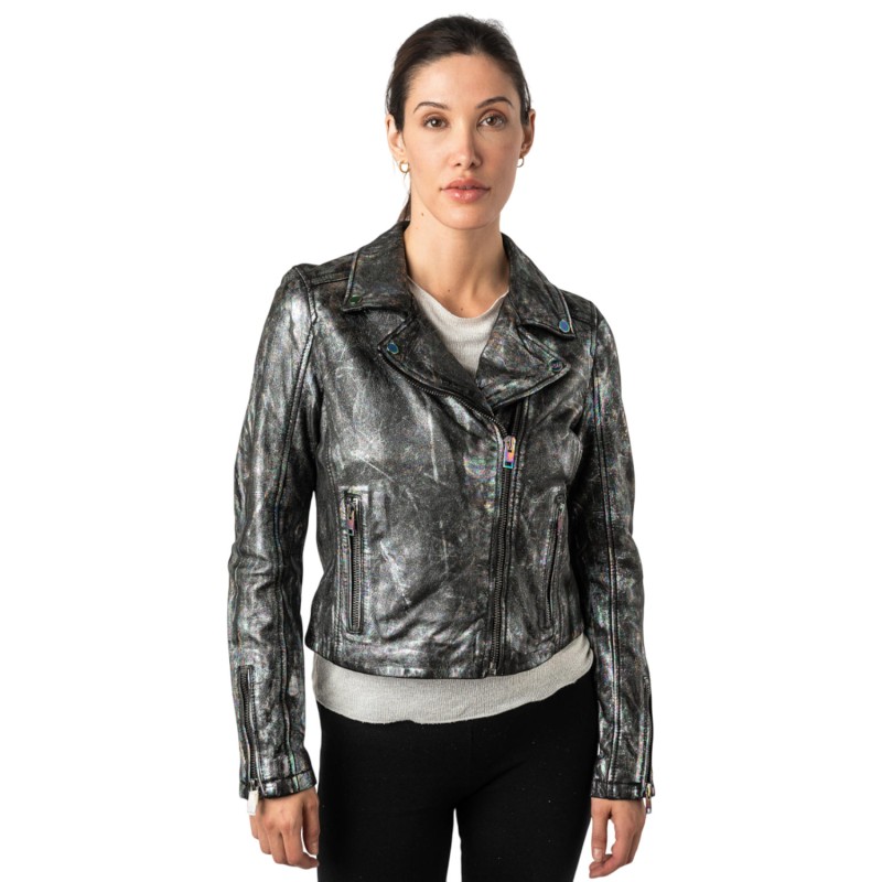 Geaca de Piele Dama 2.0 by Mauritius Negru/Holografic 2Wnishell – Geci de Piele