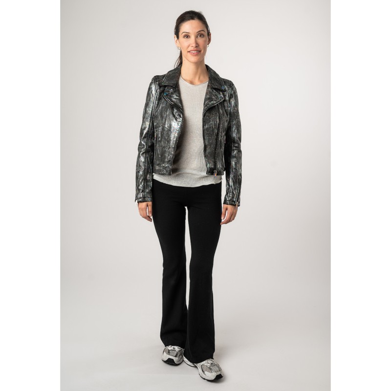 Geaca de Piele Dama 2.0 by Mauritius Negru/Holografic 2Wnishell – Geci de Piele