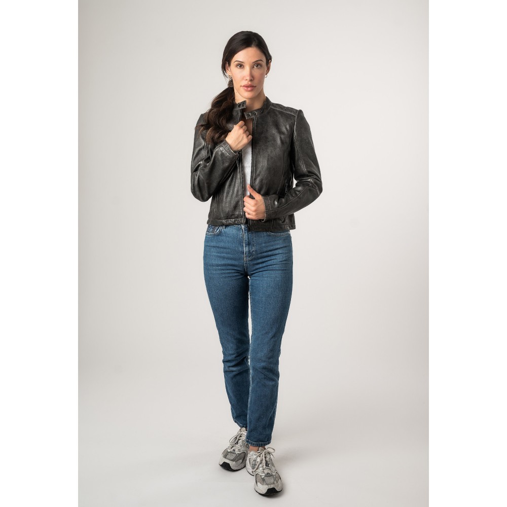 Geaca de Piele Dama 2.0 by Mauritius Gri Vintage 2Wrayla - readytowear