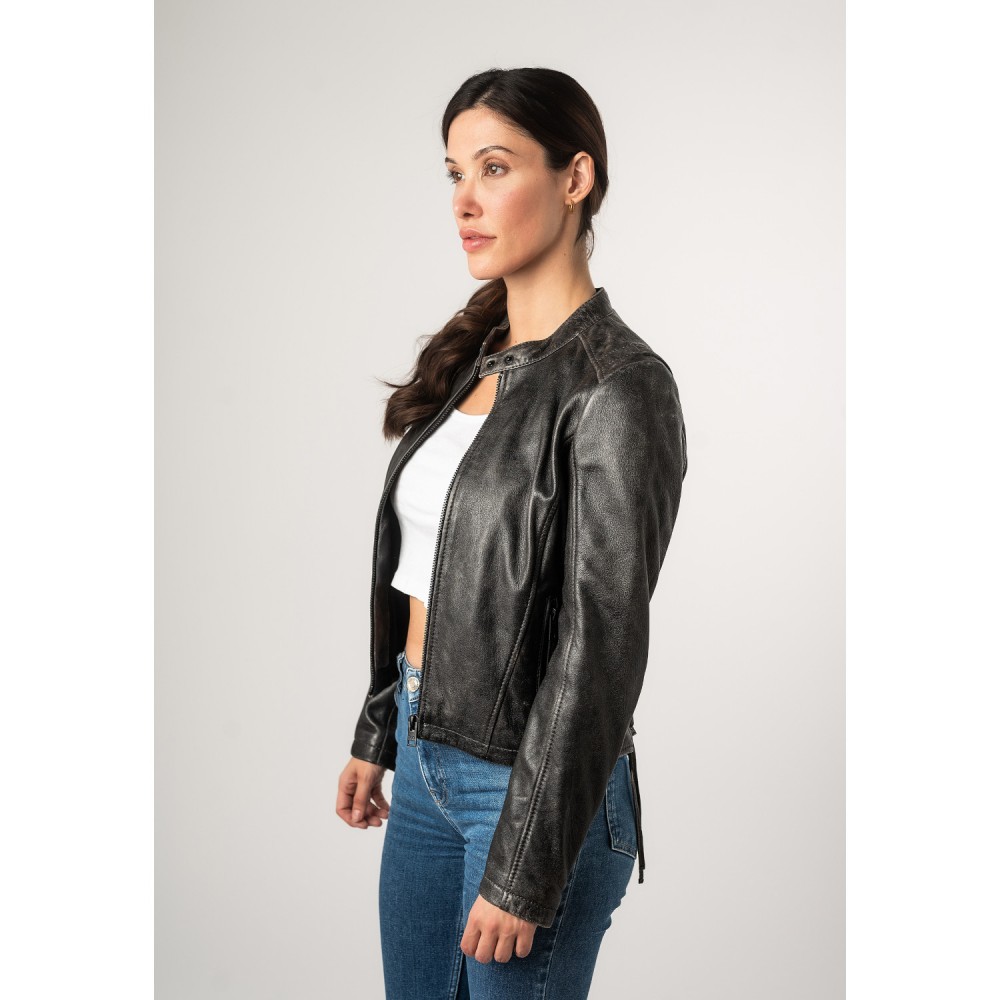 Geaca de Piele Dama 2.0 by Mauritius Gri Vintage 2Wrayla - readytowear