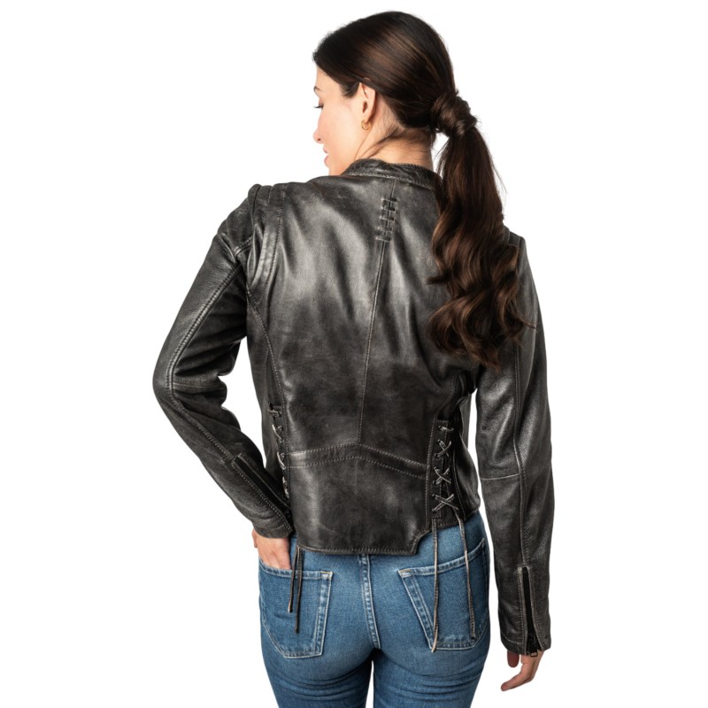 Geaca de Piele Dama 2.0 by Mauritius Gri Vintage 2Wrayla – Geci de Piele