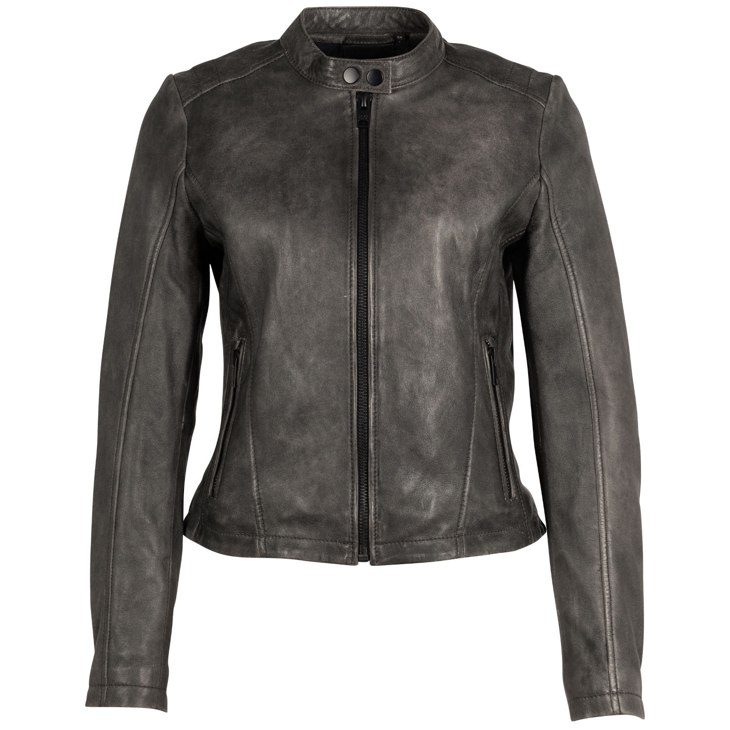 2WRayla 2.0 by Mauritius – Geacă piele gri vintage Slim Fit Geacă de piele damă gri vintage 2.0 by Mauritius 2WRayla cu șireturi laterale