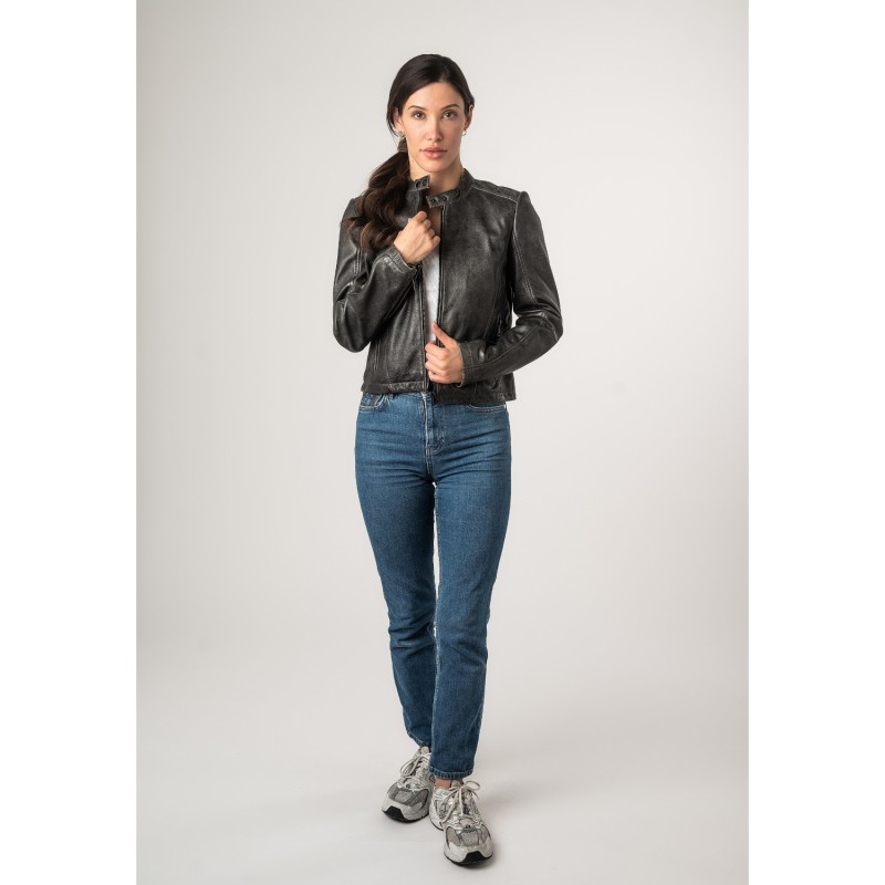 Geaca de Piele Dama 2.0 by Mauritius Gri Vintage 2Wrayla – Geci de Piele