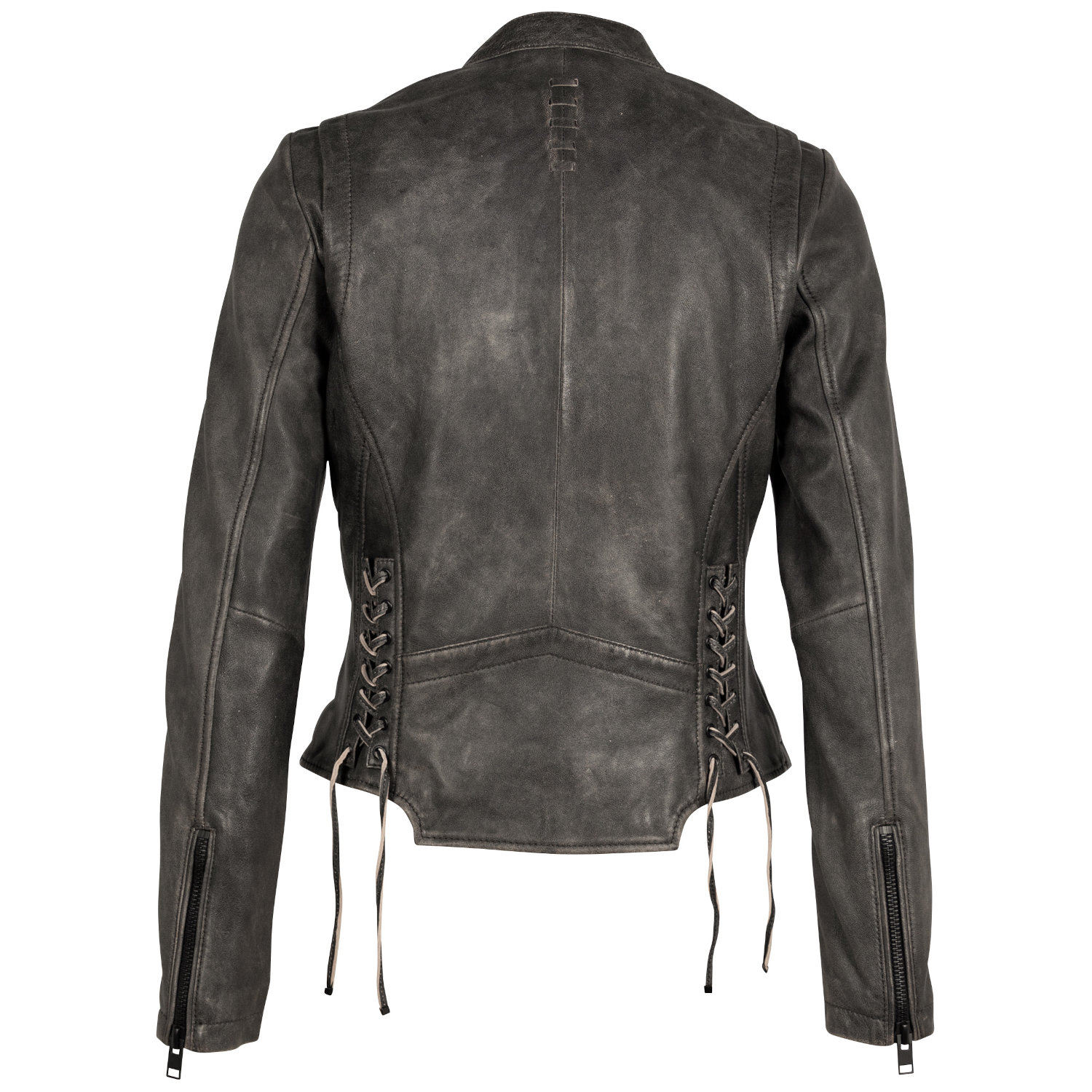 2WRayla 2.0 by Mauritius – Geacă piele gri vintage Slim Fit Geacă de piele damă gri vintage 2.0 by Mauritius 2WRayla cu șireturi laterale
