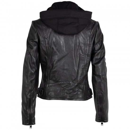 Geaca de Piele Dama 2.0 by Mauritius Neagra 2Wrinko