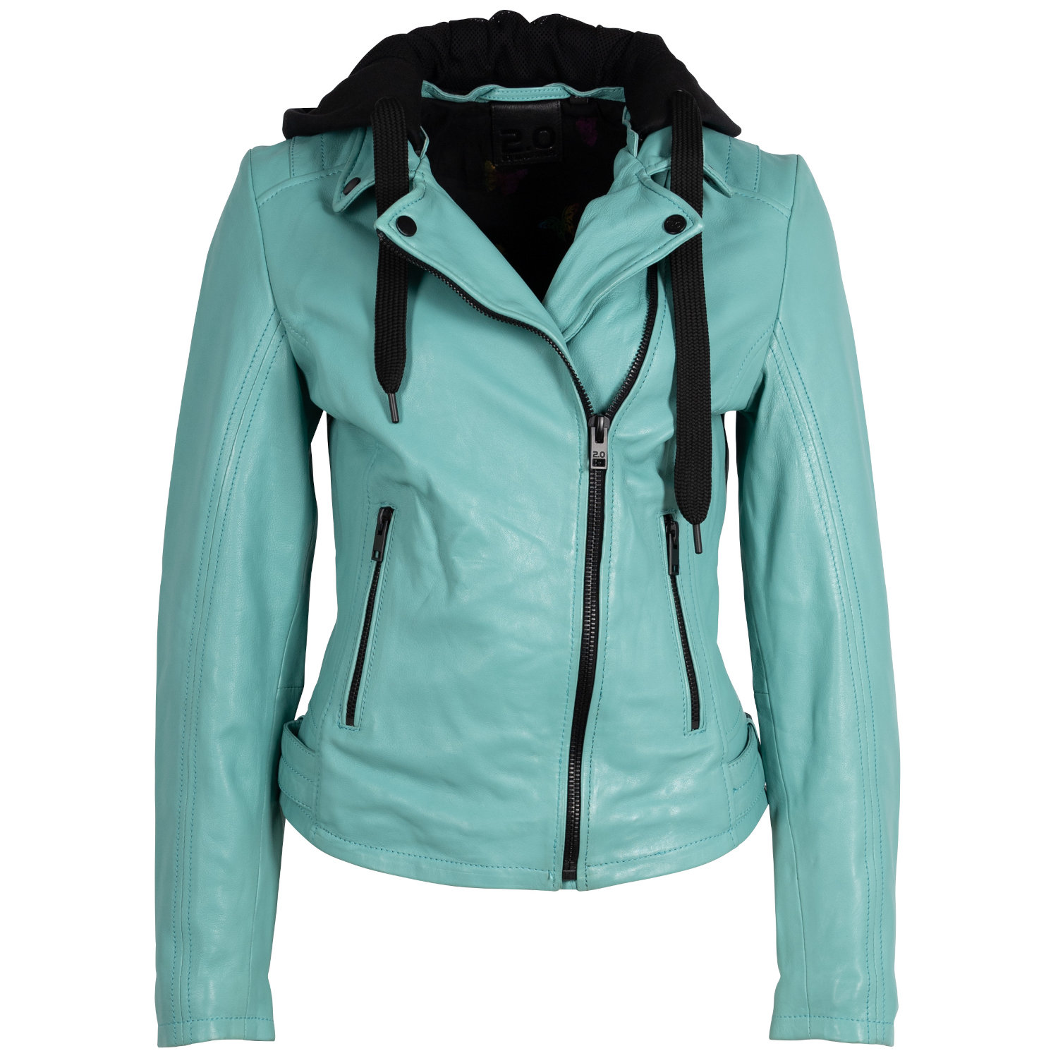 Geaca de Piele Dama 2.0 by Mauritius Turcoaz Deschis 2Wrinko – Geci de Piele