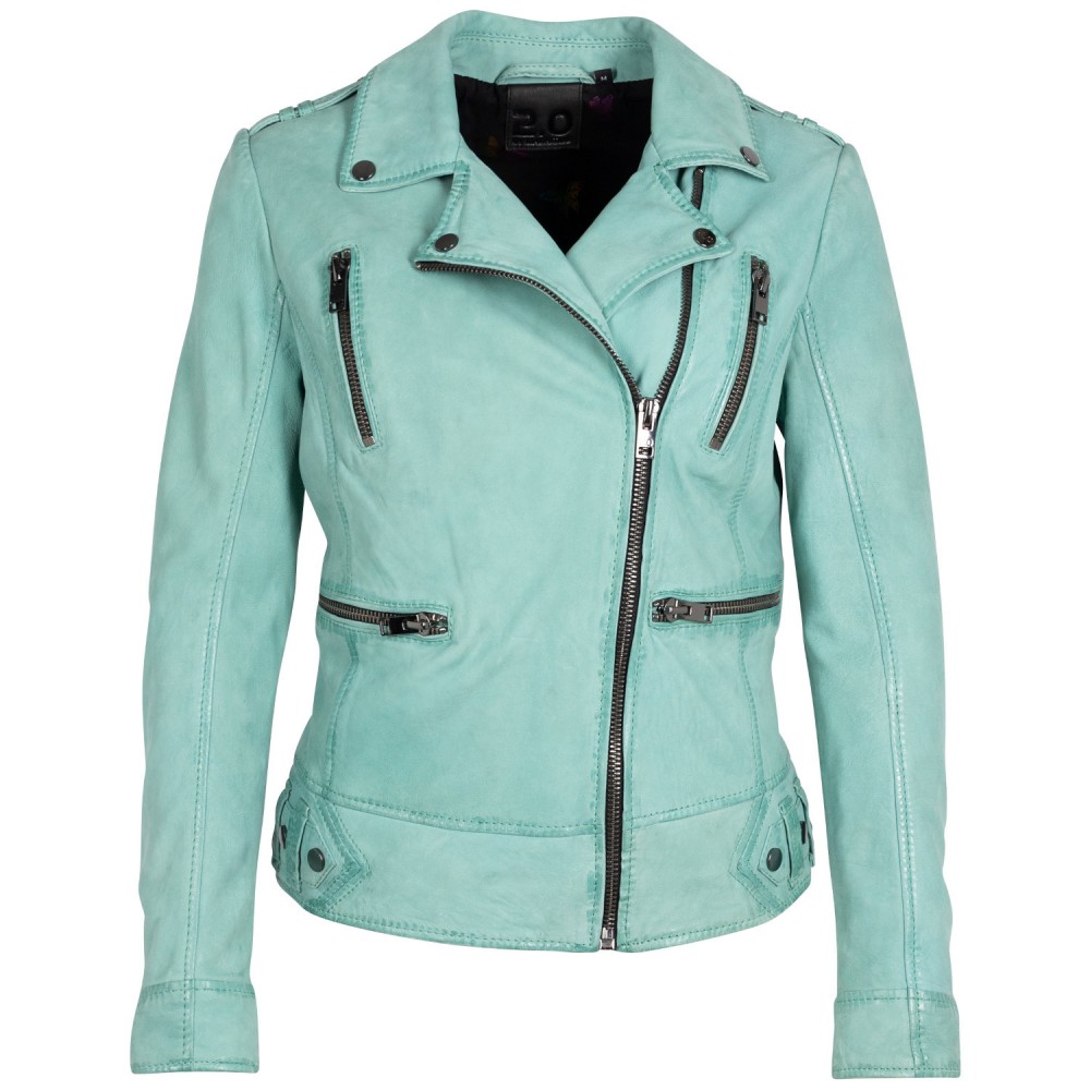 Geaca de Piele Dama 2.0 by Mauritius Turcoaz Deschis 2Wtashi - readytowear.ro