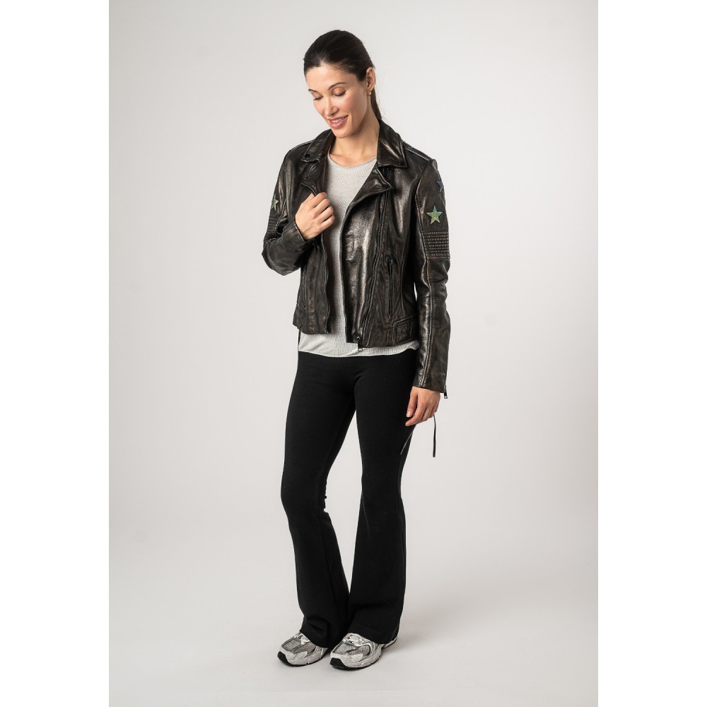 Geaca de Piele Dama 2.0 by Mauritius Negru/Holografic 2Wwona - readytowear