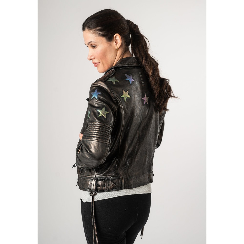 Geaca de Piele Dama 2.0 by Mauritius Negru/Holografic 2Wwona - readytowear