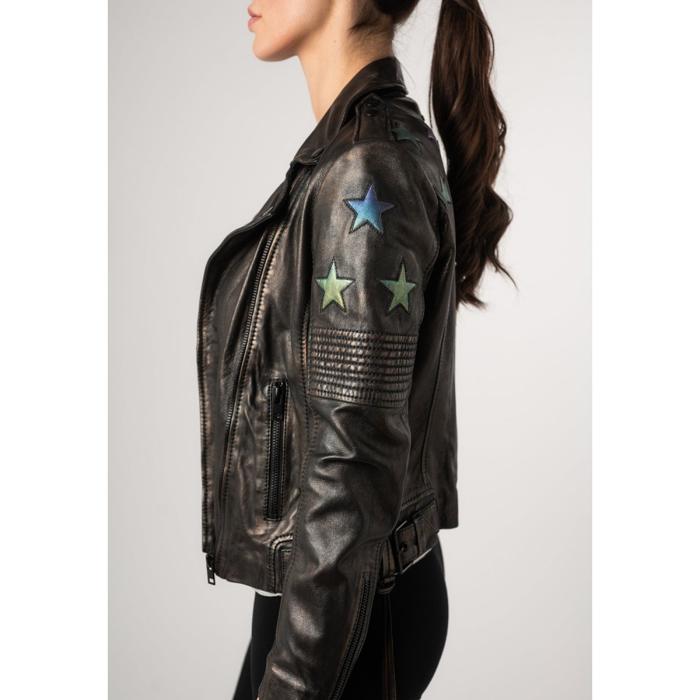 Geaca de Piele Dama 2.0 by Mauritius Negru/Holografic 2Wwona - readytowear