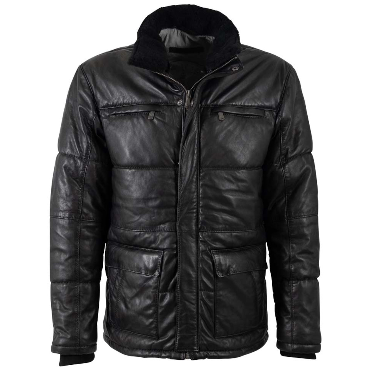 Geaca de Iarna din Piele Barbati Deercraft Neagra DMArnoud – Black Friday