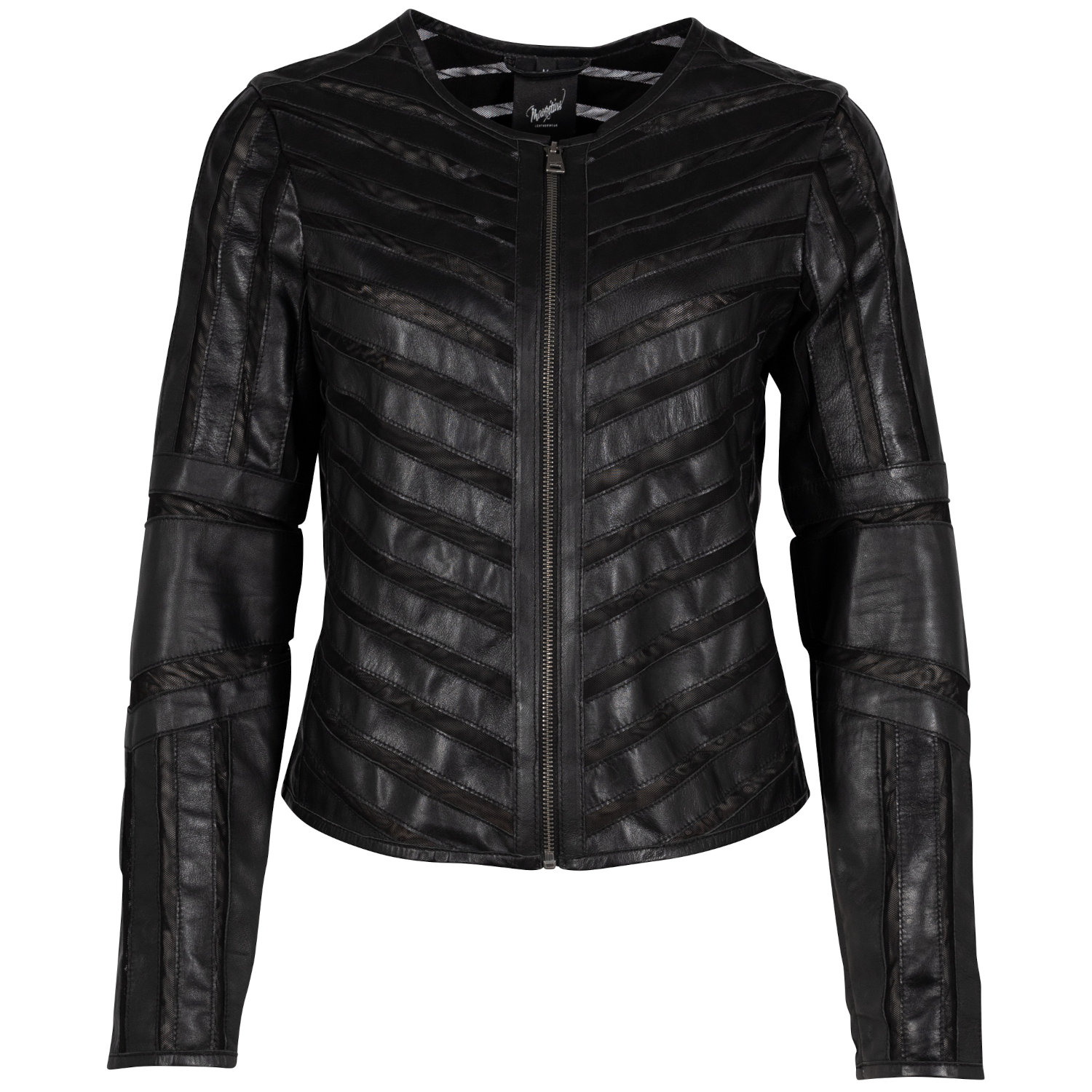 geaca piele dama neagra Mauritius GGSuri model scurt cu insertii mesh piele naturala Geacă de piele damă Mauritius GGSuri neagră – piele naturală model modern