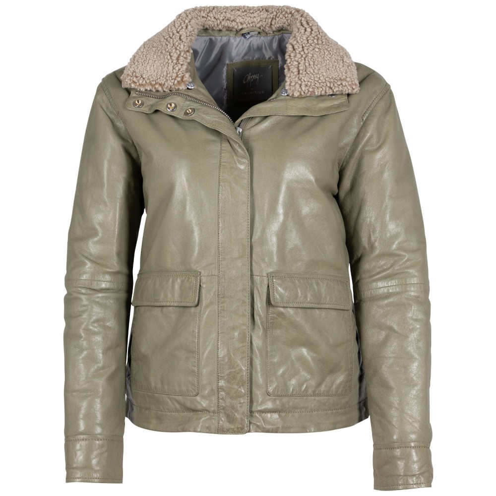 Geaca de Piele Dama Gipsy Verde Salvie GWAhnoa - readytowear.ro