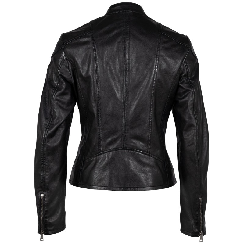 Geaca de Piele Dama Mauritius Neagra GWKeili – detalii piele naturala biker