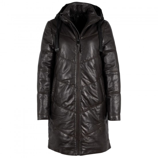 Geaca Lunga de Iarna din Piele Dama Gipsy Maro Inchis GWVallie