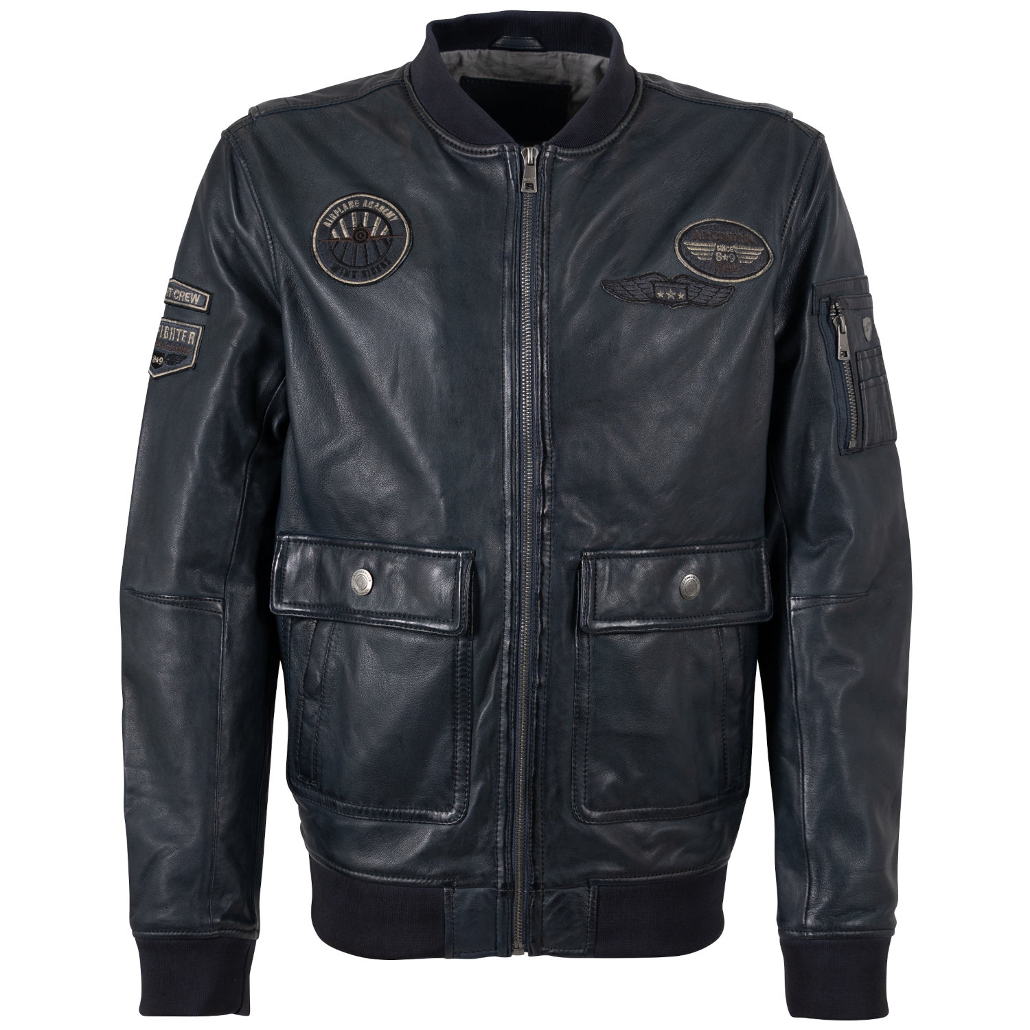 Geaca de piele barbati Mauritius MMAirpilot albastru denim stil aviator din piele naturala