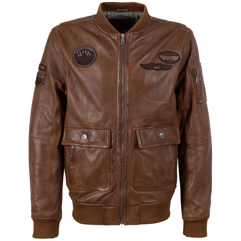 Geaca de piele barbati Mauritius MMAirpilot coniac stil aviator din piele naturala