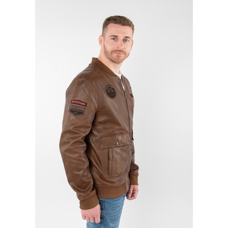 Geaca de piele barbati Mauritius MMAirpilot coniac stil aviator din piele naturala