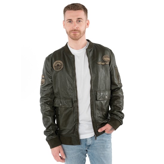 Geaca de Piele Barbati Mauritius Verde Militar MMAirpilot
