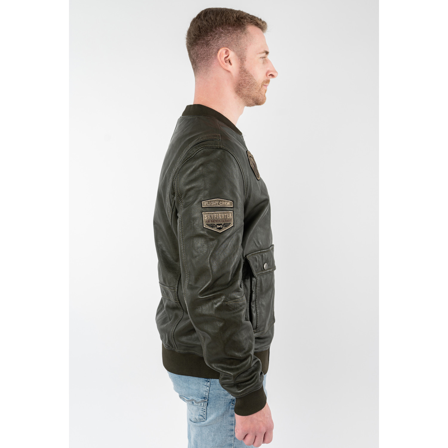 geacă de piele bărbați Mauritius MMAirpilot verde militar stil aviator