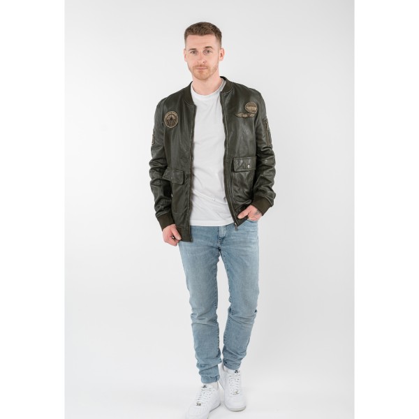 geacă de piele bărbați Mauritius MMAirpilot verde militar stil aviator — fotografia 5