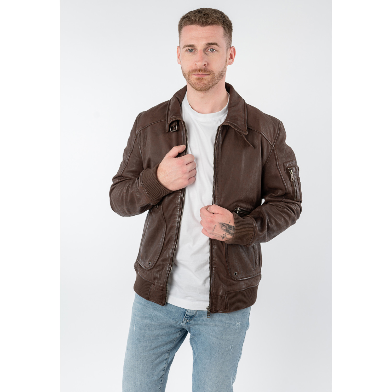 Geacă de piele bărbați Mauritius MMAkkinson maro stil pilot