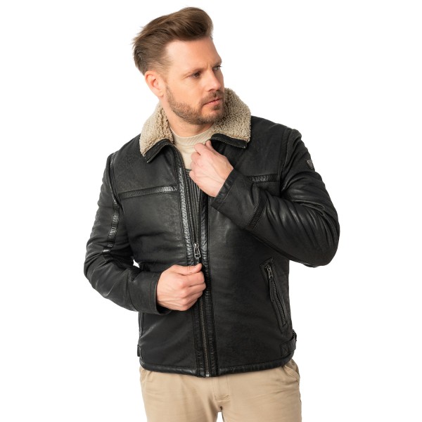 Geaca de Iarna Imblanita din Piele Barbati Mauritius Antracit MMAlasko