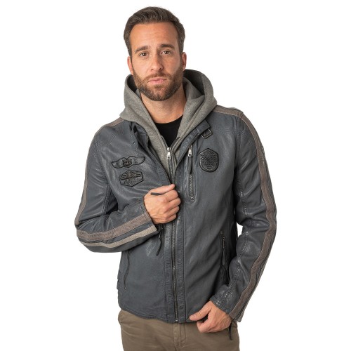 Geaca de Piele Barbati Mauritius Albastru Deschis MMAlecso