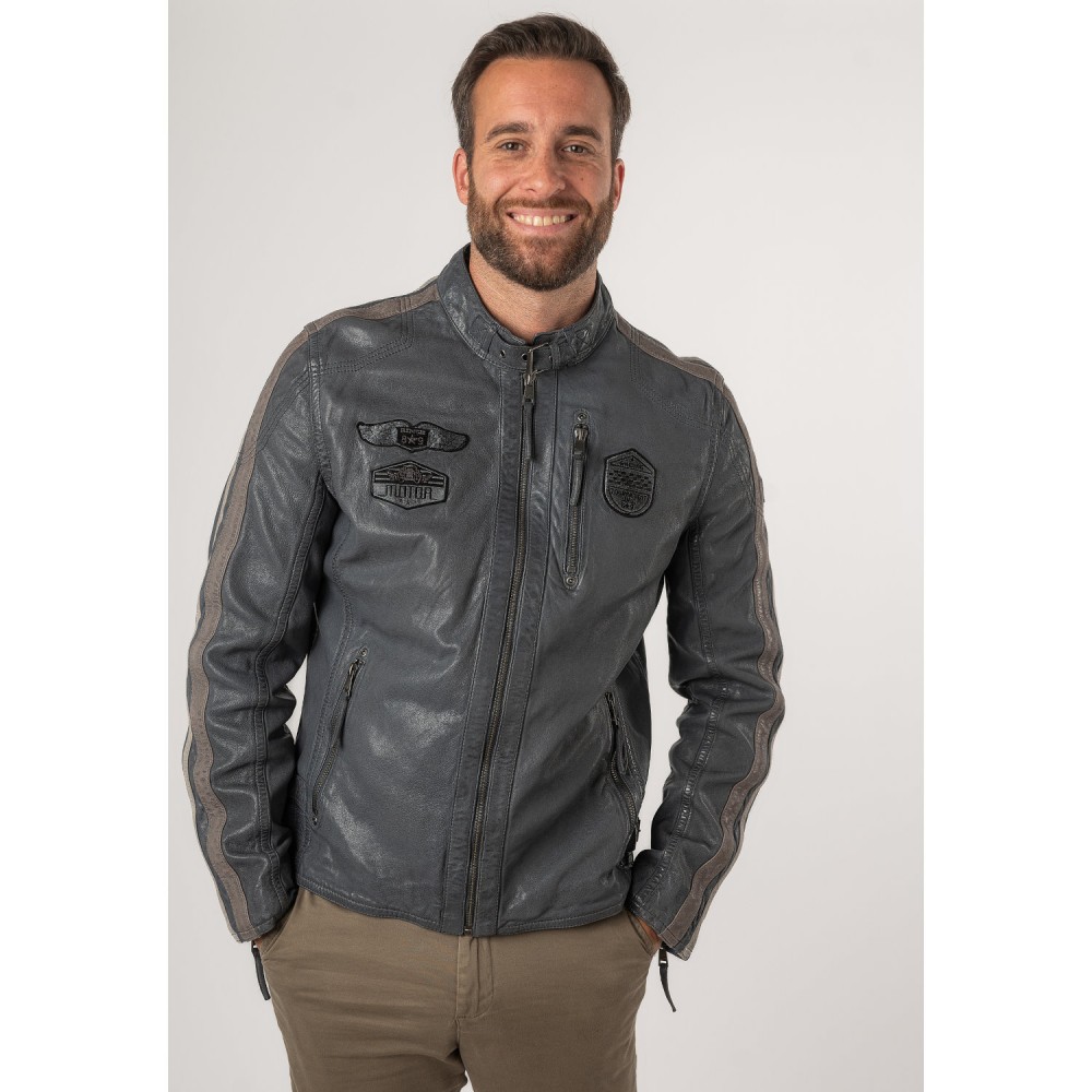 Geaca de Piele Barbati Mauritius Albastru Deschis MMAlecso - readytowear