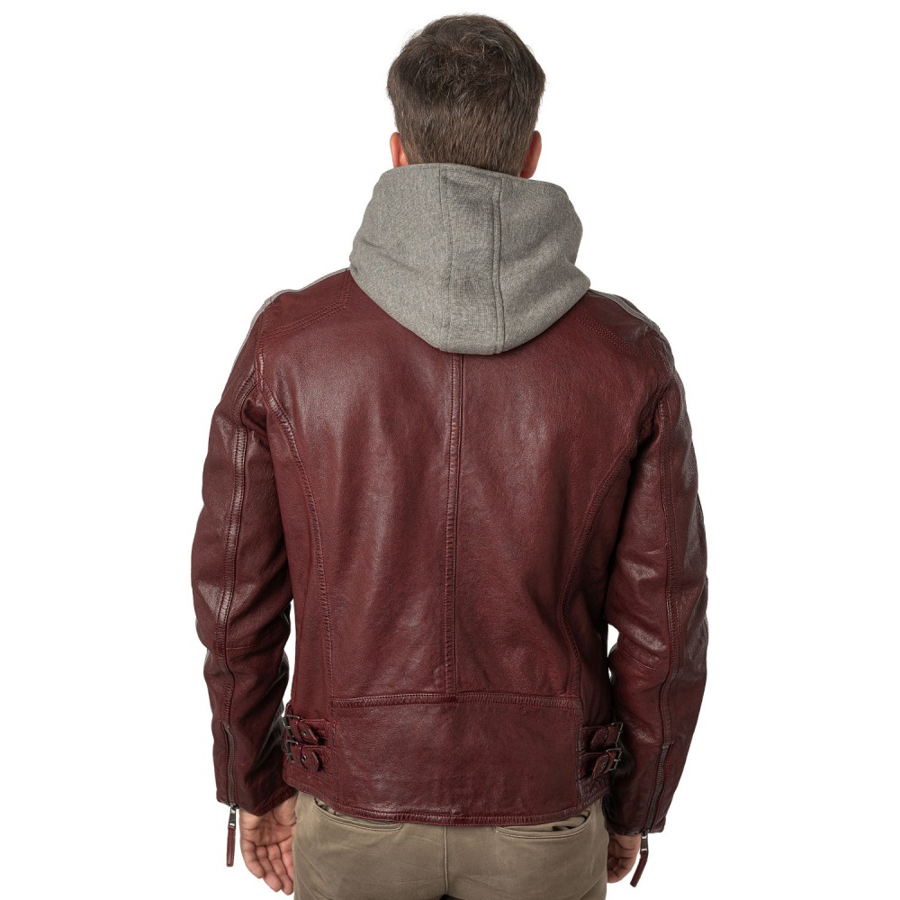 Geaca de Piele Barbati Mauritius Rosu Inchis MMAlecso - readytowear